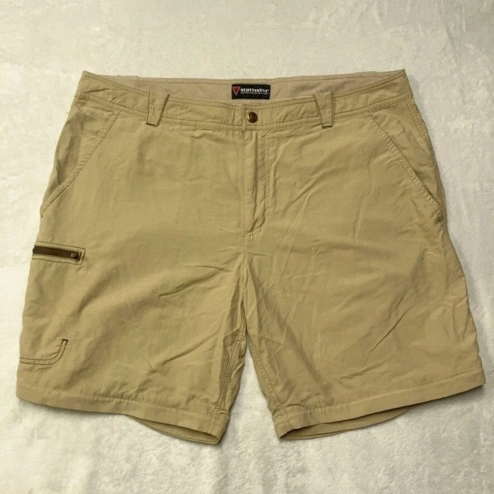 SCOTTeVEST Shorts Mens 40 Beige Tan TEC 8 Pockets Nylon Outdoor Hiking Tactical